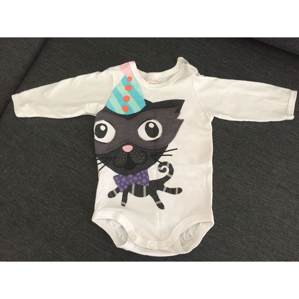 Baby Bodysuit Baby White EUC Cat Graphic